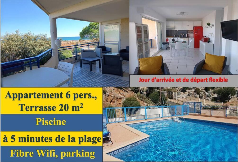 Plain-Pied, Terrasse, Piscine, Pleine Vue Mer, Plage A 6' A Pied, Parking, Wifi Fleury  Exterior foto
